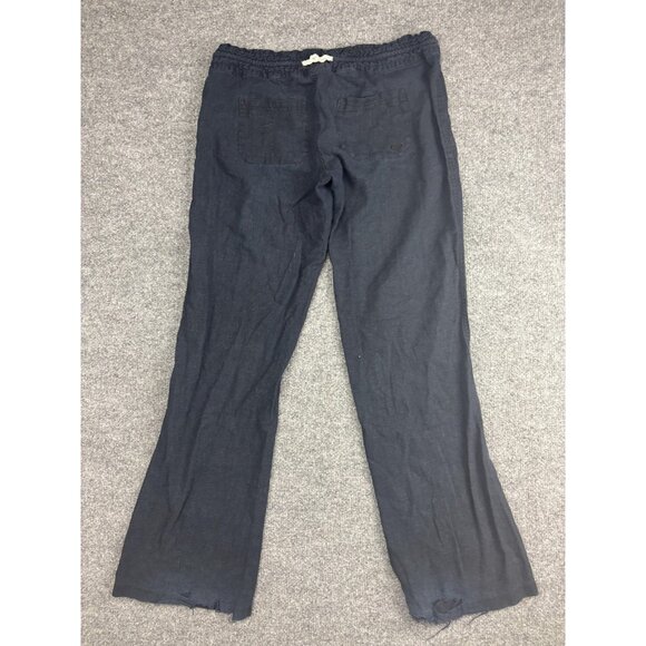 Roxy Oceanside Pants Womens Medium Navy Linen Blend Drawstring Beach Flare Leg - Picture 7 of 9